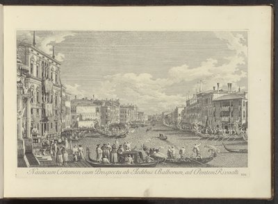 Se på Canal Grande i Venedig där Regata platsvindt Nautisk tävling med utsikt från husen i Balbore till Rivoalti-bron (titel på objekt) Mer berömda vyer över staden Venedig, från Antoniuskanalen 38 paneler tryckta på luft av Antonio av Antonio Visentini