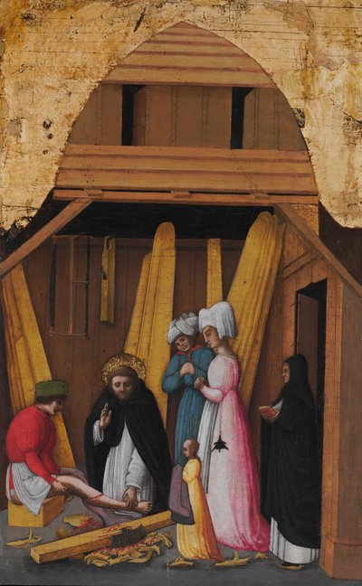 Saint Peter Martyr healing the leg of a young man, ca. 1450. av Antonio Vivarini