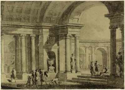 Klassisk portik med figurer i antik klädsel av Antonio Zucchi