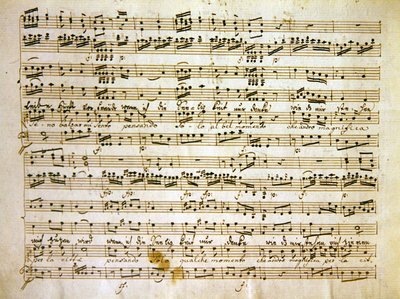 Sen c18:e kopia av en manuskriptsida från partituren av La scuola de gelosi av Antonio after Salieri