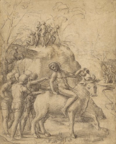 Correggio - En man som rider på en tjur och andra figurer, 83.GB.344 av Antonio da Correggio