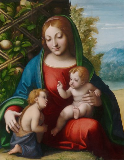 Jungfru Maria med barnet och den unge Johannes Döparen av Antonio da Correggio