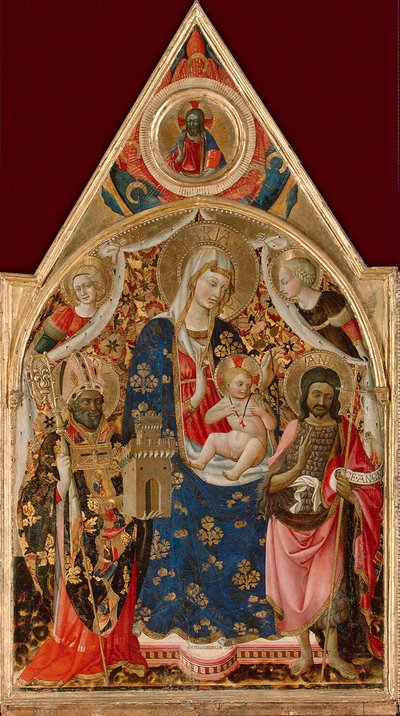 Madonna och barn, med en biskop, Johannes Döparen och änglar, tidigt 1400-tal. av Antonio da Firenze