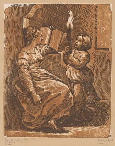 Läser Sibylla med barn av Antonio da Trento (attributed to)