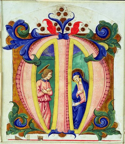 Historiserad initial M som föreställer tillkännagivandet av Antonio di Niccolo di Lorenzo