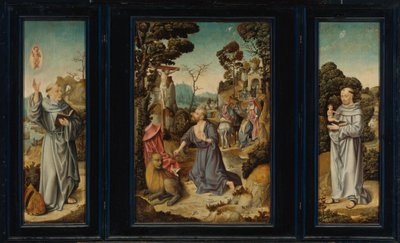 En triptyk: Scener ur livet av St. Jerom, Sankt Antonius av Padua, Sankt Bernhard av Clairvaux av Antwerp School c. 1525 3