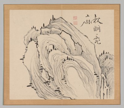 Dubbelalbum av landskapsstudier efter Ikeno Taiga, volym 1 blad 11, 1700-talet. av Aoki Shukuya