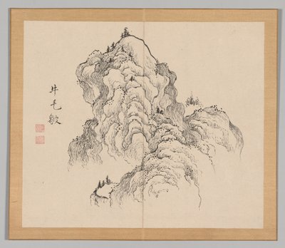 Dubbelalbum av landskapsstudier efter Ikeno Taiga, volym 1 blad 16, 1700-talet. av Aoki Shukuya