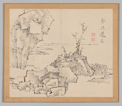 Dubbelalbum av landskapsstudier efter Ikeno Taiga, volym 1 blad 23, 1700-talet. av Aoki Shukuya