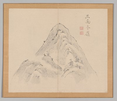Dubbelalbum av landskapsstudier efter Ikeno Taiga, volym 1 blad 24, 1700-talet. av Aoki Shukuya