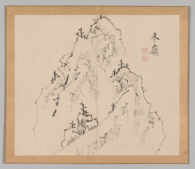Dubbelalbum av landskapsstudier efter Ikeno Taiga, volym 1 blad 25, 1700-talet. av Aoki Shukuya