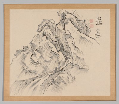 Dubbelalbum av landskapsstudier efter Ikeno Taiga, volym 1 blad 26, 1700-talet. av Aoki Shukuya