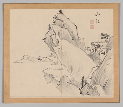 Dubbelalbum av landskapsstudier efter Ikeno Taiga, volym 1 blad 30, 1700-talet. av Aoki Shukuya