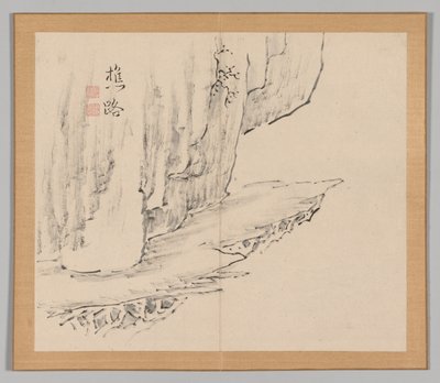 Dubbelalbum av landskapsstudier efter Ikeno Taiga, volym 1 blad 31, 1700-talet. av Aoki Shukuya