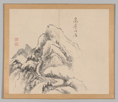 Dubbelalbum av landskapsstudier efter Ikeno Taiga, volym 1 blad 34, 1700-talet. av Aoki Shukuya