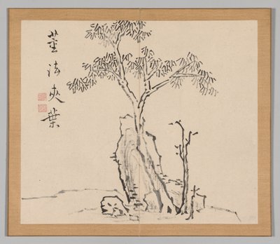 Dubbelalbum av landskapsstudier efter Ikeno Taiga, volym 1 blad 4, 1700-talet. av Aoki Shukuya