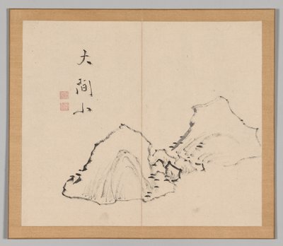 Dubbelalbum av landskapsstudier efter Ikeno Taiga, volym 1 blad 6, 1700-talet. av Aoki Shukuya