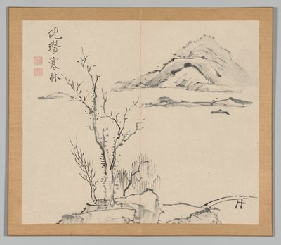 Dubbelalbum av landskapsstudier efter Ikeno Taiga, volym 2 blad 11, 1700-talet. av Aoki Shukuya
