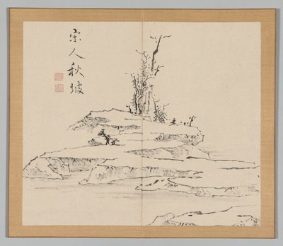 Dubbelalbum av landskapsstudier efter Ikeno Taiga, volym 2 blad 12, 1700-talet. av Aoki Shukuya