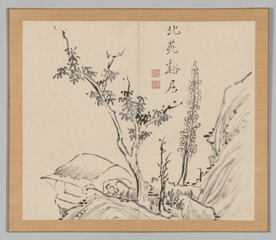Dubbelalbum av landskapsstudier efter Ikeno Taiga, volym 2 blad 13, 1700-talet. av Aoki Shukuya