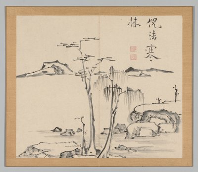 Dubbelalbum av landskapsstudier efter Ikeno Taiga, volym 2 blad 15, 1700-talet. av Aoki Shukuya
