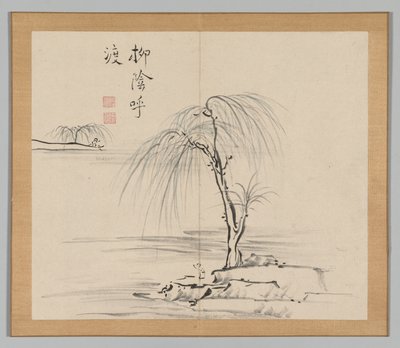 Dubbelalbum av landskapsstudier efter Ikeno Taiga, volym 2 blad 18, 1700-talet. av Aoki Shukuya