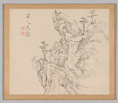 Dubbelalbum av landskapsstudier efter Ikeno Taiga, volym 2 blad 1, 1700-talet. av Aoki Shukuya
