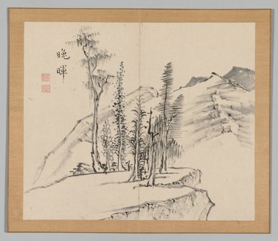 Dubbelalbum av landskapsstudier efter Ikeno Taiga, volym 2 blad 21, 1700-talet. av Aoki Shukuya