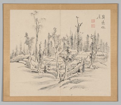 Dubbelalbum av landskapsstudier efter Ikeno Taiga, volym 2 blad 23, 1700-talet. av Aoki Shukuya
