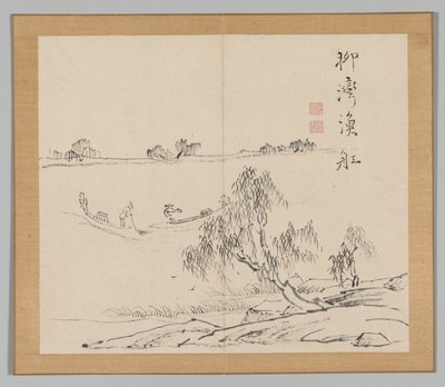 Dubbelalbum av landskapsstudier efter Ikeno Taiga, volym 2 blad 27, 1700-talet. av Aoki Shukuya
