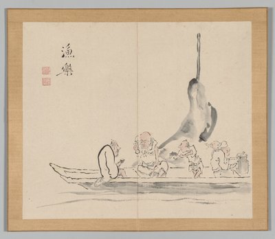 Dubbelalbum av landskapsstudier efter Ikeno Taiga, volym 2 blad 28, 1700-talet. av Aoki Shukuya