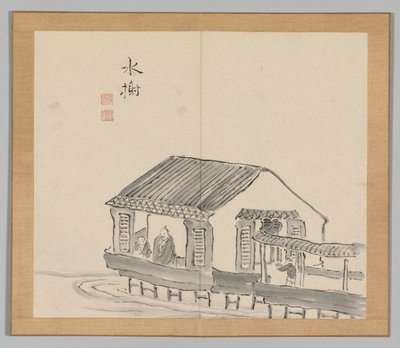 Dubbelalbum av landskapsstudier efter Ikeno Taiga, volym 2 blad 29, 1700-talet. av Aoki Shukuya