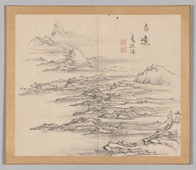 Dubbelalbum av landskapsstudier efter Ikeno Taiga, volym 2 blad 5, 1700-talet. av Aoki Shukuya
