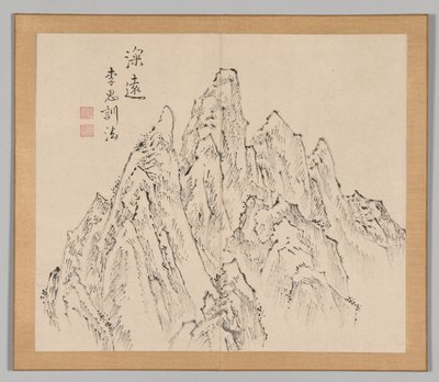Dubbelalbum av landskapsstudier efter Ikeno Taiga, volym 2 blad 6, 1700-talet. av Aoki Shukuya