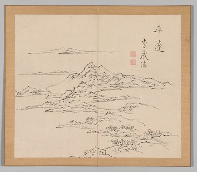 Dubbelalbum av landskapsstudier efter Ikeno Taiga, volym 2 blad 8, 1700-talet. av Aoki Shukuya