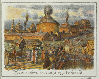 Kanontvätt vid floden Neglinnaya under XVII-talet, 1918 av Apollinari Mikhailovich Vasnetsov