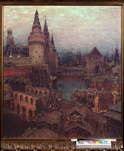 Moskva på 1600-talet, Dawn at the Resurrection Gate - Målning av Appolinari Mikhaylovich Vasnetsov (1856-1933), olja på duk av Apollinari Mikhailovich Vasnetsov