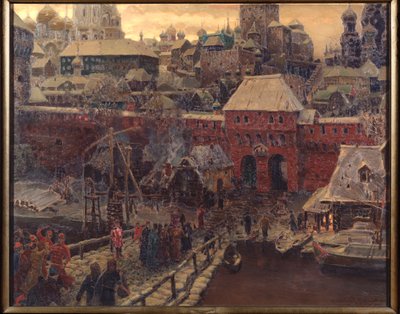 Moskva på 1600-talet, Moskvoretsky-bron och vattenporten - målning av Appolinari Mikhaylovich Vasnetsov (1856-1933), olja på duk av Apollinari Mikhailovich Vasnetsov