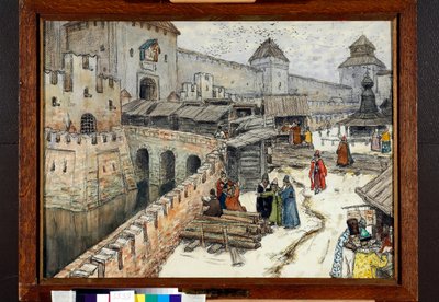 Moskva på 1600-talet, bokhandlare på Kristus Frälsarens bro - Verk av Appolinari Mykhaylovich Vasnetsov (1856-1933) av Apollinari Mikhailovich Vasnetsov