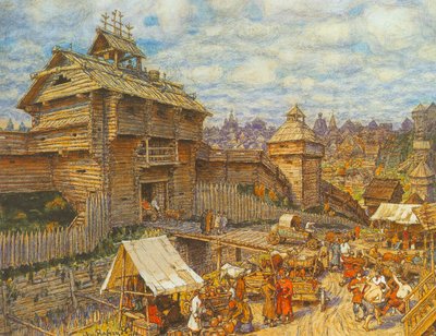 Trästaden Moskva på 1300-talet av Apollinari Mikhailovich Vasnetsov