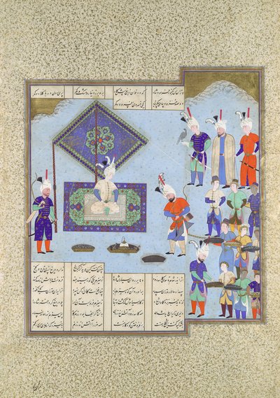 Kai Khusraus krigspriser är utlovade, Folio 225v från Shahnama..., ca. 1530. av Aqa Mirak