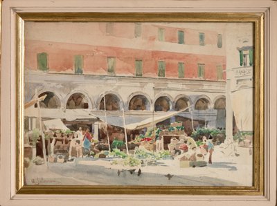 Fruit Market (akvarell på papper på kartong) av Arcangelo Salvarani