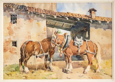Hästar (akvarell) av Arcangelo Salvarani