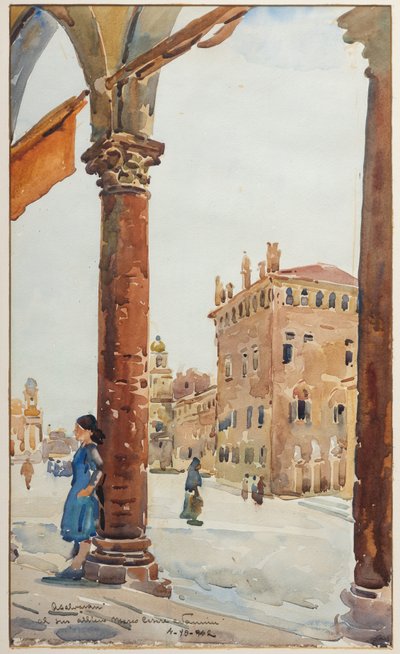Torget i Carpi (akvarell) av Arcangelo Salvarani