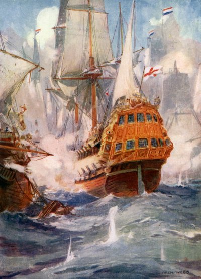 Robert Blake och amiral Van Tromp av Archibald Bertram (after) Webb