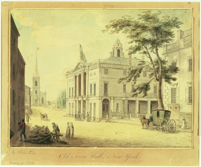 Det gamla stadshuset (Federal Hall) New York City, 1798 (grafit, wc, penna och bläck på papper) av Archibald Robertson