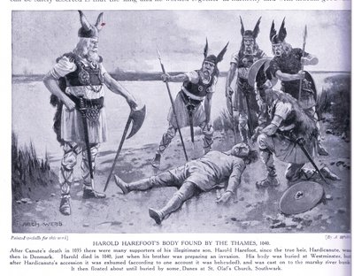 Harold Harefoots kropp hittades vid Themsen AD1040, 1920-talet av Archibald Webb