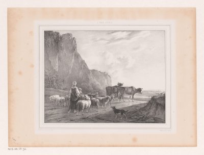 Landskap med flock och herdinna av Arie Ketting de Koningh
