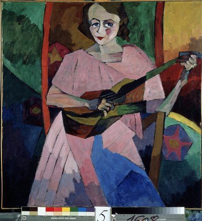 Kvinna med en gitarr (Lady with a Guitar). Målning av Aristarkh Vasilyevich Lentulov (Lentulov) (1882-1943), olja på duk av Aristarkh Vasilievic Lentulov
