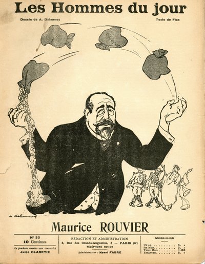 Omslag till "" Les Hommes du jour", cirka 1906 - Illustration av Aristide Delannoy (1874-1911): Silver - Rouvier Maurice (1842-1911) - Jonglering av Aristide Delannoy